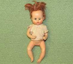 Vintage Amer Char Baby Rubber Doll 1984 Blue Eyes Open Close Button Shirt 8.5&quot; - £17.62 GBP