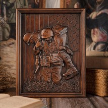 Bgcopper USA Soldiers Brotherhood Wood Carving - Wall Hanging Artwork - £46.91 GBP+