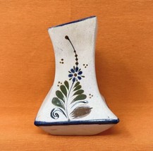 Tonala Mexican Pottery Vase Folk Art Blue Brown Flower Asymmetrical Signed 6.5”H - £23.94 GBP