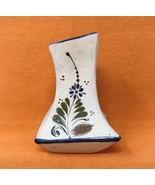 Tonala Mexican Pottery Vase Folk Art Blue Brown Flower Asymmetrical Sign... - £23.85 GBP