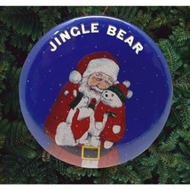Vtg Santa Claus Christmas Pinback Jingle Bear Button Pin Round Blue 2.25&quot; - £6.21 GBP