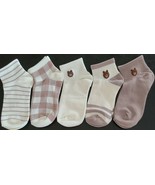 Five (5) Pair ~ Embroidered Bear ~ Plaid ~ Solid &amp; Striped ~ Knit Ankle ... - $28.06 CAD
