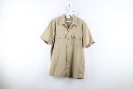 Vintage 70s Dickies Mens Medium Distressed Work Mechanic Button Shirt Brown USA - £35.00 GBP