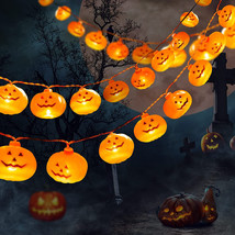 Halloween Decorations 59&quot; 10 Pumpkin String Lights Battery Operated Lantern Lamp - £11.98 GBP