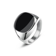 Men&#39;s Ring Punk Rock Smooth 316L Stainless Steel Signet Ring For Men Hip Hop Par - £17.26 GBP