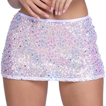 Sequin Fishnet Mini Skirt Shimmer Trim Shiny Sparkle Micro Dance Rave White 6434 - £26.07 GBP