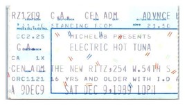 Electric Hot Tuna Concert Ticket Stub December 9 1989 New York City - £19.54 GBP