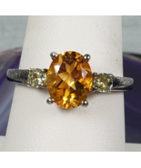 VTG Signed STS 925 Oval Yellow Sapphire and White Topaz on Each Side Rin... - $220.99 CAD