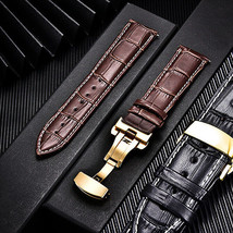 22mm Calfskin Leather Gold Clasp Buckle Black/Brown Watch Strap + Change Tool - £7.76 GBP+