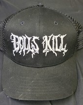 Dolls Kill Trucker Hat Embroidered Logo Snap Back Black Baseball Cap - £7.77 GBP