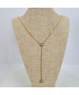 Vintage Green Aventurine Dangle Pendant 5&quot; On Gold Tone Chain 24&quot; - £13.84 GBP