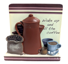 Coffee Pot Cup and Bean Bag Coaster Set Holder Brown Tan Blue 5-pc Gift NEW - $15.97