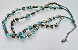 Turquoise Nuggets &amp; Seashell Double Strand Necklace 18-20 Inches - £19.53 GBP