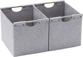 Hoonex Large Foldable Storage Bins, Linen Fabric, 2 Pack, With, Light Grey - £34.35 GBP
