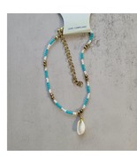Turquoise Multi Seed Bead Sandy Point Cowrie Shell Anklet - $13.86