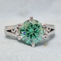 1.60ct Round Cut Green Moissanite Ring Delicate Engagement Ring Perfect Annivers - £156.53 GBP
