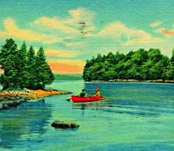 Long Island and Goose Island Lake George New York NY Linen Postcard - $3.91