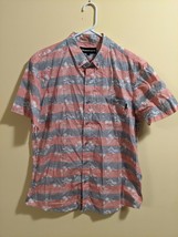 Molokai Surf Gray Pink Stripes Button down Tropical Floral Shirt Size L ... - £14.81 GBP