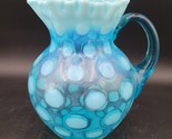 Large Vintage Fenton Northwood Blue Opalescent Glass Coin Dot Water Pitcher - £77.89 GBP