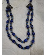 Cobalt Blue Glass Silver Bead Necklace 20”  Unique  Vintage - $29.99