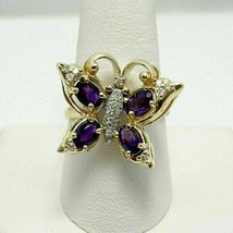 Vintage 2 CT Oval Cut Amethyst Butterfly Engagement Ring 14K Yellow Gold Over - £81.60 GBP