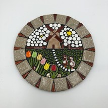 Vintage Mosaic Brown Ceramic Tile Art Trivet Round Windmill Country Farm House - £23.34 GBP