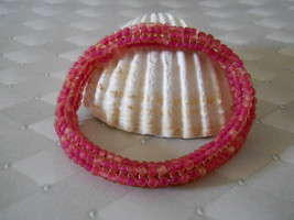 Beaded Bangle Bracelet, Magenta; Tubular Herringbone - $29.00
