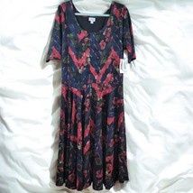 LuLaRoe Womans Dress 2XLarge Nicole Floral Bright Fit &amp; Flare Blk/Blue/Red - $26.65