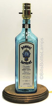 Bombay Sapphire Gin Large 1.75L Bar Bottle TABLE LAMP Lounge Light w/ Wood Base - £44.42 GBP