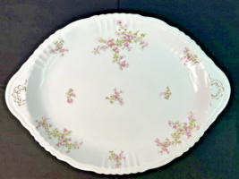 Antique Victoria Austria Pink Floral Large 16.5” x 12” Oval Serving Platter VTG - £19.78 GBP