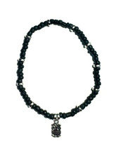 Black Glass Beaded Stretchy Anklet with Silver Alloy Spacers and Owl Charm - €7,47 EUR