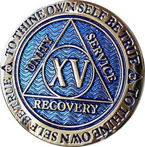 15 Year AA Medallion Dusty Blue Color Gold Plated Chip XV - $11.87