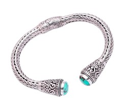 Turquoise .925 Sterling Silver Braided Cuff Bracelet - £302.18 GBP