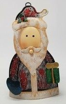 Christmas Ornament Santa Long Coat Gifts Painted Metal Wire Grid Vintage  - £12.02 GBP