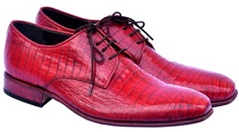 Gorgeous Torch Red Premium Real Crocodile Leather Pointed Toe Blucher Men Shoes - £937.26 GBP