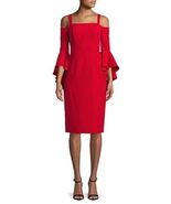 Maggy London Cold Shoulder Crepe Sheath Dress  SZ 2 Red - $97.02