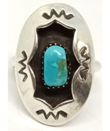 Native American Sterling Silver &amp; Turquoise Shadow Box Ring Size 7.5, 6.... - £67.86 GBP