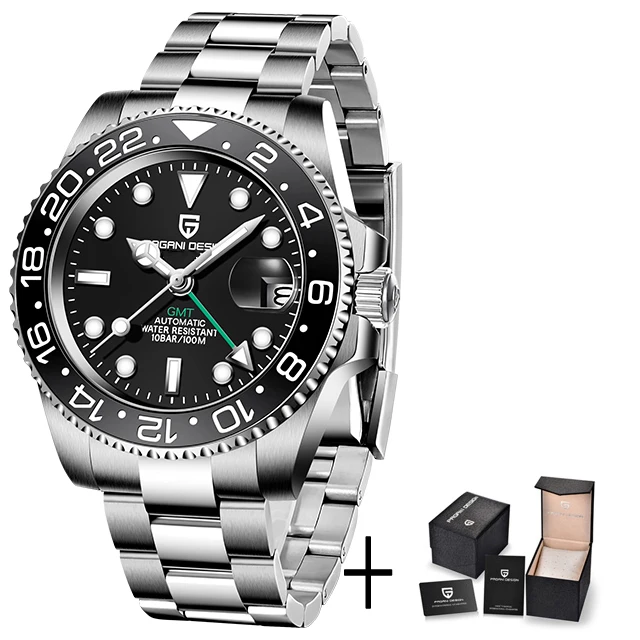 PAGANI DESIGN 40MM Men Mechanical Wristwatch Stainless Steel GMT Watch  Sapphire - £223.34 GBP