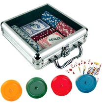 100 Piece Dice Chip Poker Set in Clear Top Aluminum Case + 4 Card Holders - $52.99