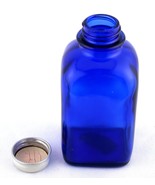Cobalt Square Glass Medicine Bottle w Cap - £3.14 GBP