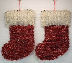 *MM) Set of 2 Christmas Holiday Tinsel Hanging Stocking Decorations - £7.90 GBP