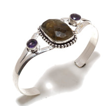 Blue Fire Labradorite African Amethyst Gemstone Jewelry Bangle Adjustable SA 196 - $4.99