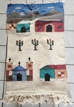 Vintage Hand Woven South Western Wall Hanging Cactus Village Art Tapestry 27x48 - £55.52 GBP