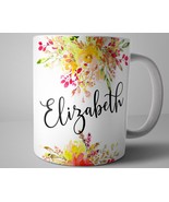 Yellow Floral Mug, Personalized Mugs For Women, Name Coffee Mug, Persona... - £13.42 GBP