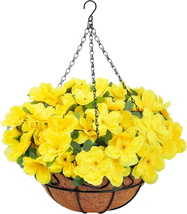 Artificial Hanging Flowers with Basket, Silk Fake Azalea Flowers in Coconut Lini - £33.67 GBP