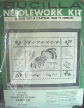 Bucilla Vintage Stamped Embroidery Kit &quot;Signature Picture&quot; Sampler - £7.97 GBP