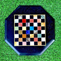 Handmade Black Marble Octagon Chess Table Top Natural Semi Precious Ston... - $341.55