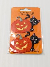 Set Of 2 Halloween Patches Jack O Lantern With Black Cat Iron On 2.5&quot; NEW! - $8.86