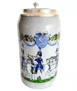 Augustiner Brau Münchner Burgerkavallerie 1810 lidded Masskrug German Beer Stein - $204.23 CAD