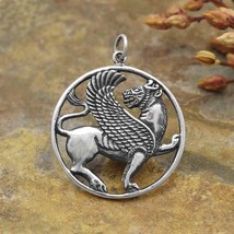 Sterling Silver Ancient Persian Winged Lion Pendant 32x26mm - £27.28 GBP